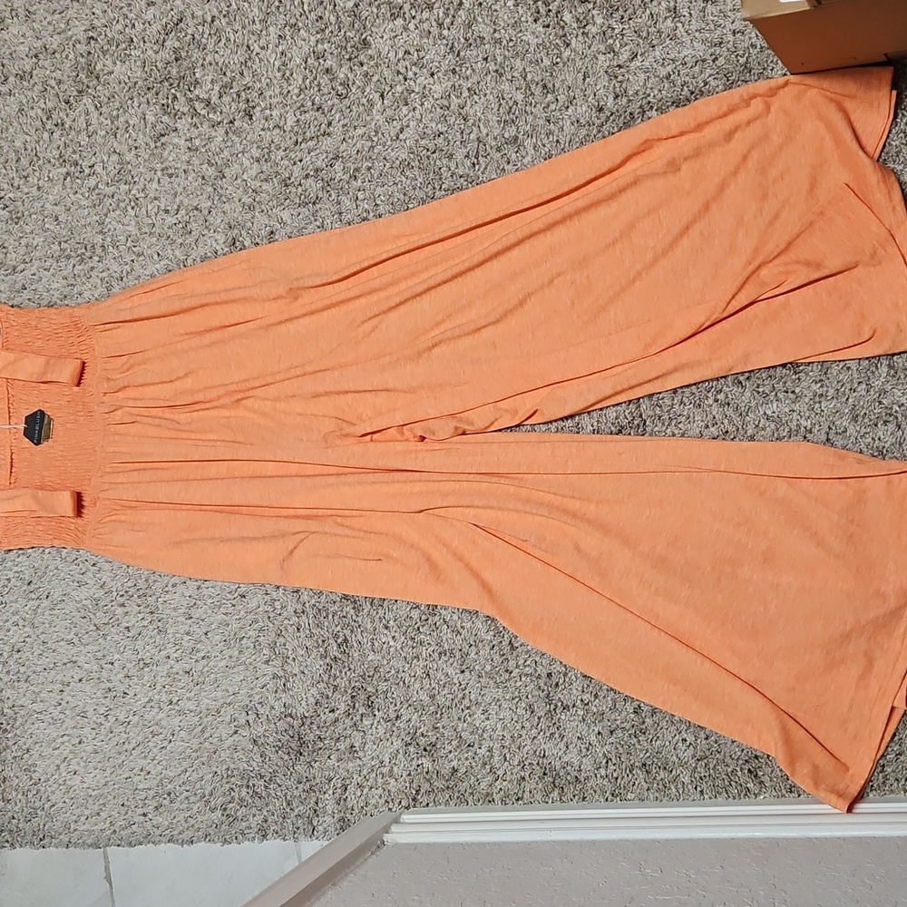 NWT Orange Smocked Wide Leg Maternity Jumpsuit - Picture 7 of 7